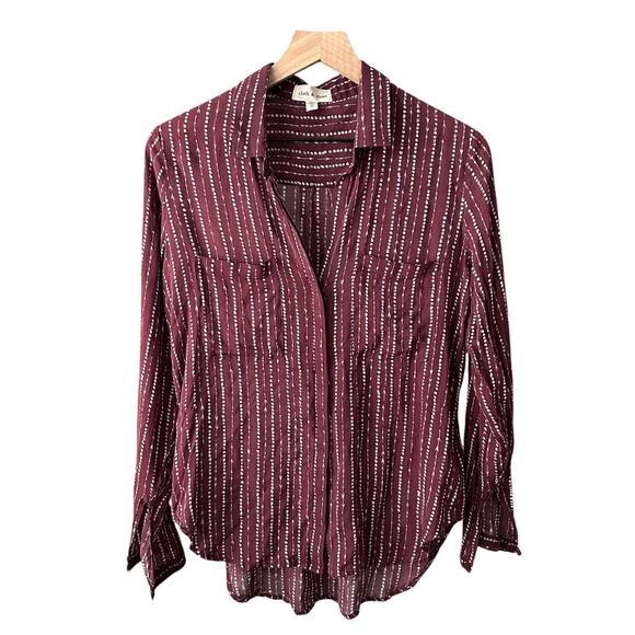 Anthropologie Cloth & Stone Maroon Arrow High Low Button Down Top Medium - Picture 1 of 5